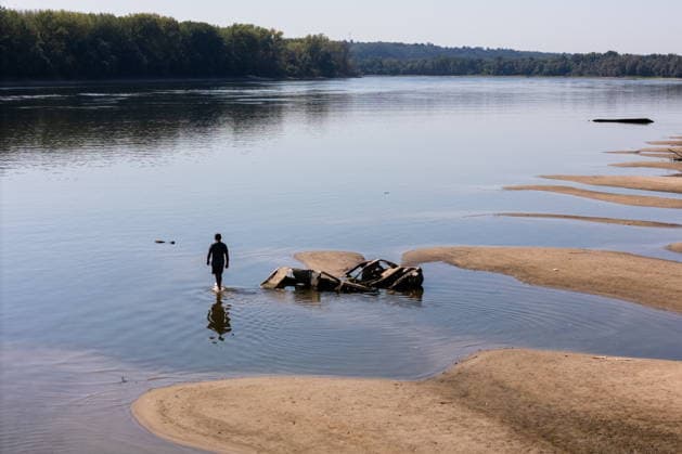 Batina 010826. Historically low water level of the Danube has revealed the remains of old cars, ships and weapons in its riverbed. Photo: Marin Franov CROPIX Copyright: xxMarinxFranovx batina_vodostaj61-010826
