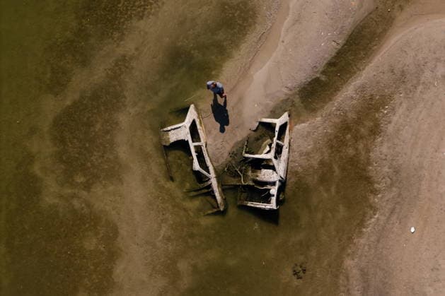 Batina 010826. Historically low water level of the Danube has revealed the remains of old cars, ships and weapons in its riverbed. Photo: Marin Franov CROPIX Copyright: xxMarinxFranovx batina_vodostaj67-010826