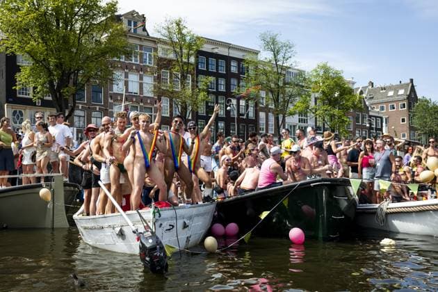 AMSTERDAM - Participants in the Canal Parade. The boat parade is traditionally part of the Pride celebrations in the capital. SEM VAN DER WAL ANP netherlands out - belgium out  Copyright: xx x564686368x originalFilename: 564686368.jpg