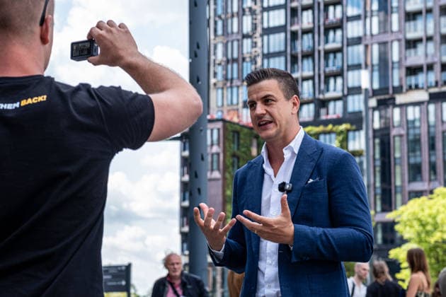 August 1, 2026, Utrecht, Utrecht, The Netherlands: Dries Van Langenhove, a former member of the Belgian Chamber of Representatives representing Vlaams Belang, speaks to the press. The organization Save Europe Act is kicking off the so-called European Shield Tour at Jaarbeursplein in Utrecht. During the demonstration, several participants are wearing clothing bearing the word Ã¢â‚¬ËœRemigration,Ã¢â‚¬â ¢ and a large banner with the same text is rolled out. Speakers are calling for remigration. Among those present, several Dutch flags and a Flemish flag are visible. Utrecht The Netherlands - ZUMAg281 20260801_zaf_g281_028 Copyright: xStormxGroenendijkx
