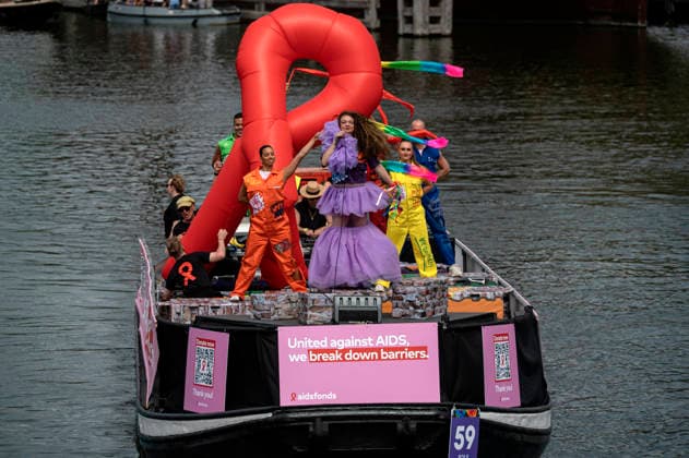 Amsterdam The Netherlands 1st August 2026 A colourful procession of boats makes its way through the Amsterdam Canals for the annual World Pride Canal Parade. AIDSfonds charity boat. gay, lgbtqi,