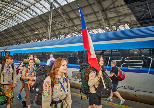 A group of Czech Scouts set out today, on Saturday, August 1st, 2026, on the morning train from the Prague Main Station to Budapest for this year s Central European Jamboree in Hungary, including ten Girl Scouts from Prague-Brevnov who said they would introduce participants from several European countries to some Czech traditions. The girls, who also packed typical Czech snacks into their backpacks, have been going to camps with their troop since their childhood, but for most of them, this is their first international Scouting experience. They are curious about the activities prepared for them by the local Hungarians as well as Scouts from Poland, Slovakia, Romania and other countries, and are looking forward to exchanging scarves, badges a  CTKPhotoP2026080101959