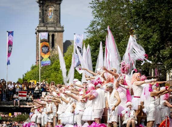 AMSTERDAM - Participants on a boat during the Canal Parade. The boat parade is traditionally part of the Pride celebrations in the capital. SEM VAN DER WAL ANP netherlands out - belgium out  Copyright: xx x564691036x originalFilename: 564691036.jpg
