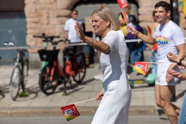 August 1, 2026, Stockholm, Sweden: STOCKHOLM, SWEDEN - AUGUST 1, 2026: Social Democratic Party leader Magdalena Andersson takes part in the Stockholm Pride Parade, the largest Pride parade in the Nordic region, through central Stockholm, celebrating LGBTQ rights, diversity and inclusion. Sweden - ZUMAa136 20260801_zap_a136_007 Copyright: xJoelxLindhex