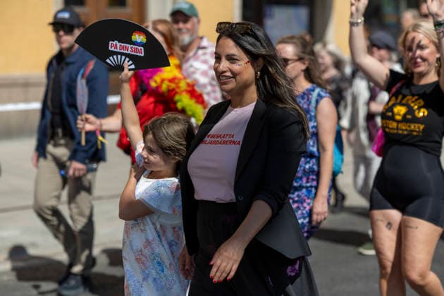 August 1, 2026, Stockholm, Sweden: STOCKHOLM, SWEDEN - AUGUST 1, 2026: Left Party leader Nooshi Dadgostar takes part in the Stockholm Pride Parade, the largest Pride parade in the Nordic region, through central Stockholm, celebrating LGBTQ rights, diversity and inclusion. Sweden - ZUMAa136 20260801_zap_a136_011 Copyright: xJoelxLindhex