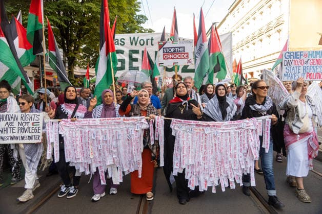 Pro-Palestine solidarity demonstration in Berlin BERLIN, GERMANY - AUGUST 01: Demonstrators gather to hold a rally in solidarity with Palestine in Berlin, Germany, on August 01, 2026. The crowd called for support for Palestine carrying banners and flags. Ilkin Eskipehlivan Anadolu Berlin Germany. Editorial use only. Please get in touch for any other usage.  Copyright: x2026xAnadoluxIlkinxEskipehlivanx