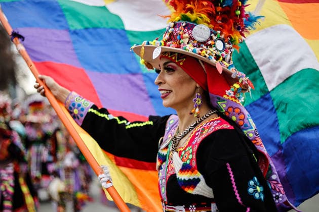 Santiago, August 1, 2026: Carnival in honor of the Virgin of Copacabana along the Alameda, a Bolivian tradition that goes hand in hand with Bolivia’s national holidays, featuring colorful traditional costumes from the region. Diego Martin Aton, Chile; Aton 1177158 jpeg  Copyright: DIEGOxMARTIN ATONxCHILE