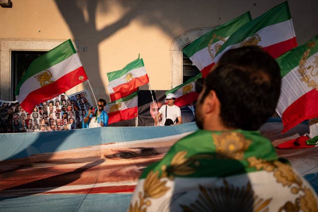 August 1, 2026, Rome, Rm, Italy: Members of the anti-regime Iranian community in Rome gather in Largo Torre Argentina. They are protesting against the repression and executions of opponents carried out by the Iranian regime and support the return to power of Crown Prince Reza Pahlavi. Rome Italy  - ZUMAg256 20260801_znp_g256_006 Copyright: xMarcoxDixGianvitox