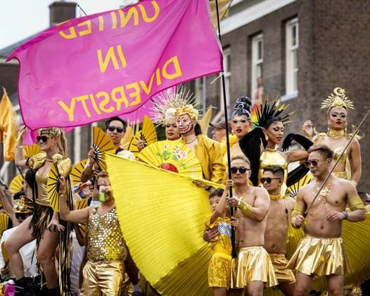 AMSTERDAM - Participants on a boat during the Canal Parade. The boat parade is traditionally part of the Pride celebrations in the capital. SEM VAN DER WAL ANP netherlands out - belgium out  Copyright: xx x564711273x originalFilename: 564711273.jpg