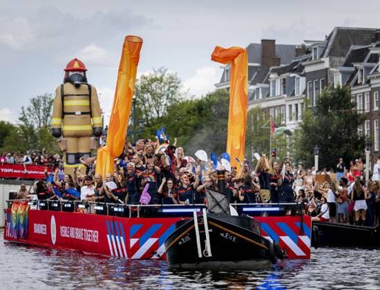 AMSTERDAM - Participants on a boat during the Canal Parade. The boat parade is traditionally part of the Pride celebrations in the capital. SEM VAN DER WAL ANP netherlands out - belgium out  Copyright: xx x564711638x originalFilename: 564711638.jpg