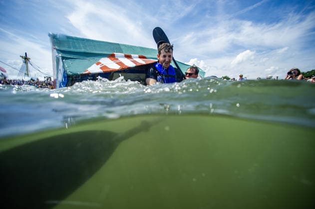 Great Salem Maritime Cardboard Boat Regatta MASSACHUSETTS, UNITED STATES - AUGUST 1: Competitors paddle as fast as they can from the start line during the Great Salem Maritime Cardboard Boat Regatta in Salem, Massachusetts, United States on August 1, 2026. Joseph Prezioso Anadolu Massachusetts United States. Editorial use only. Please get in touch for any other usage.  Copyright: x2026xAnadoluxJosephxPreziosox