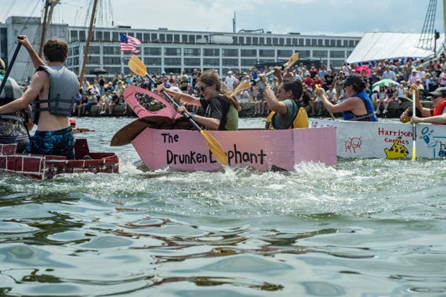 Great Salem Maritime Cardboard Boat Regatta MASSACHUSETTS, UNITED STATES - AUGUST 1: Competitors paddle as fast as they can from the start line during the Great Salem Maritime Cardboard Boat Regatta in Salem, Massachusetts, United States on August 1, 2026. Joseph Prezioso Anadolu Massachusetts United States. Editorial use only. Please get in touch for any other usage.  Copyright: x2026xAnadoluxJosephxPreziosox