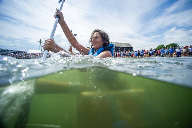 Great Salem Maritime Cardboard Boat Regatta MASSACHUSETTS, UNITED STATES - AUGUST 1: Competitors paddle as fast as they can from the start line during the Great Salem Maritime Cardboard Boat Regatta in Salem, Massachusetts, United States on August 1, 2026. Joseph Prezioso Anadolu Massachusetts United States. Editorial use only. Please get in touch for any other usage.  Copyright: x2026xAnadoluxJosephxPreziosox