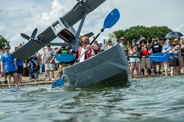 Great Salem Maritime Cardboard Boat Regatta MASSACHUSETTS, UNITED STATES - AUGUST 1: Competitors paddle as fast as they can from the start line during the Great Salem Maritime Cardboard Boat Regatta in Salem, Massachusetts, United States on August 1, 2026. Joseph Prezioso Anadolu Massachusetts United States. Editorial use only. Please get in touch for any other usage.  Copyright: x2026xAnadoluxJosephxPreziosox