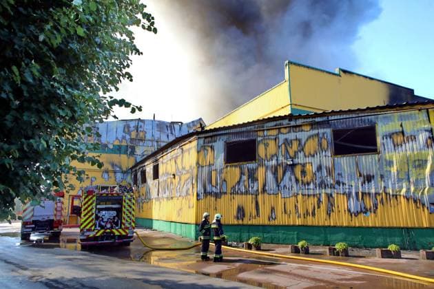 Russia strikes industrial facility in Kyiv region State Emergency Service rescue workers respond to a fire at a civilian industrial and logistics facility in Vyshneve, Bucha district, Kyiv region, Ukraine, on August 1, 2026. The facility was damaged by an overnight attack. Vyshneve Kyiv region Ukraine  Copyright: xVolodymyrxTarasovx originalFilename: ukrinform-russiast260801_npIhA.jpg