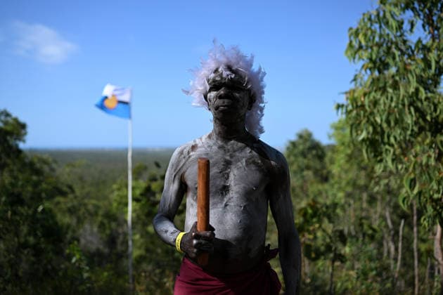 GARMA FESTIVAL, Ian Gurruwiwi, senior leader of the Galpu Clan poses for a photo during the 26th annual Garma Festival in Gulkula, Northern Territory, Saturday, August 1, 2026. The Garma Festival takes place on the remote northeast Arnhem Land, celebrating Yolngu culture and customs in a four-day event hosted by the Yothu Yindi Foundation. ( NO ARCHIVING - VISUALS FROM THE YYF GARMA 26TH ANNIVERSARY ARE STRICTLY FOR NEWS AND CURRENT AFFAIRS COVERAGE ONLY. VISUALS MUST NOT BE USED FOR PROMOTIONAL, ADVERTISING, COMMERCIAL, FUNDRAISING OR ANY OTHER PURPOSE Gulkula Ceremonial Site Northern Territory Australia  Copyright: xJamesxRossx 20260802146971254376