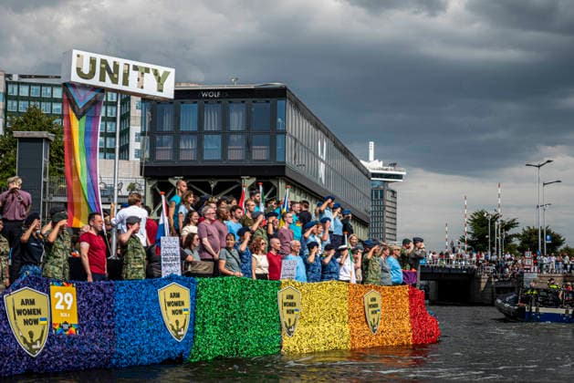 August 1, 2026, Amsterdam, North Holland, Netherlands: Members of the Dutch military join Amsterdam Pride s Canal Parade. August 1, 2026, Amsterdam, the Netherlands. Hundreds of thousands of spectators joined the 30th edition of the Pride Canal Parade, the highlight of WorldPride Amsterdam 2026. This yearÃ¢â‚¬â ¢s parade also included the WorldPride Stadium grandstand, with seating for approximately 10,000 people to watch as floats pass. Amsterdam Netherlands - ZUMAp202 20260801_zip_p202_021 Copyright: xJamesxPetermeierx