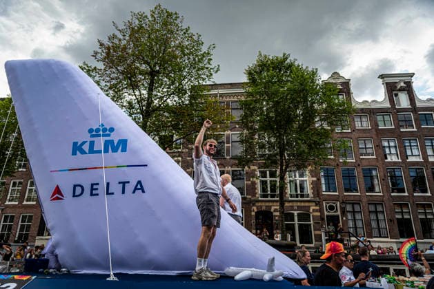 August 1, 2026, Amsterdam, North Holland, Netherlands: Delta and KLM Airlines workers join Amsterdam Pride s Canal Parade on August 1, 2026, in Amsterdam, the Netherlands. Hundreds of thousands of spectators joined the 30th edition of the Pride Canal Parade, the highlight of WorldPride Amsterdam 2026. This yearÃ¢â‚¬â ¢s parade also included the WorldPride Stadium grandstand, with seating for approximately 10,000 people to watch as floats pass by. Amsterdam Netherlands - ZUMAp202 20260801_zip_p202_055 Copyright: xJamesxPetermeierx