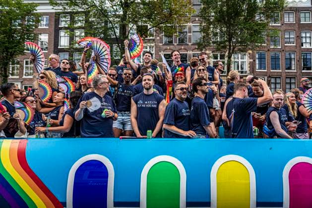 August 1, 2026, Amsterdam, North Holland, Netherlands: Delta and KLM Airlines workers join Amsterdam Pride s Canal Parade on August 1, 2026, in Amsterdam, the Netherlands. Hundreds of thousands of spectators joined the 30th edition of the Pride Canal Parade, the highlight of WorldPride Amsterdam 2026. This yearÃ¢â‚¬â ¢s parade also included the WorldPride Stadium grandstand, with seating for approximately 10,000 people to watch as floats pass by. Amsterdam Netherlands - ZUMAp202 20260801_zip_p202_083 Copyright: xJamesxPetermeierx