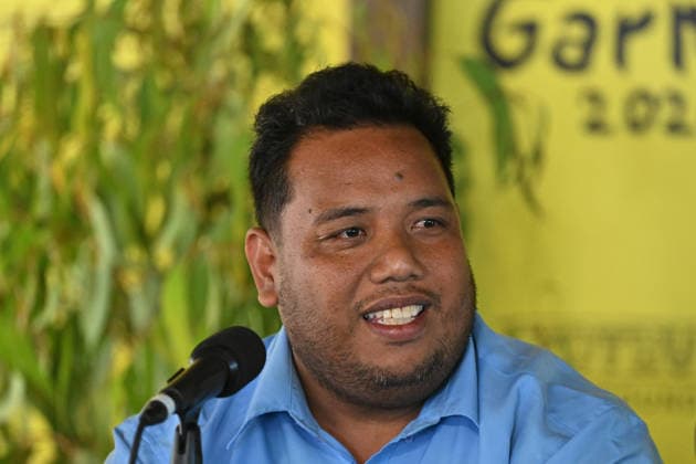 GARMA FESTIVAL, Harry Tekaiti, Minister for Culture and Internal Affairs of Kiribati speaks on the International Voices panel as part of the key forum during the 26th annual Garma Festival in Gulkula, Northern Territory, Saturday, August 1, 2026. The Garma Festival takes place on the remote northeast Arnhem Land, celebrating Yolngu culture and customs in a four-day event hosted by the Yothu Yindi Foundation. ( NO ARCHIVING - VISUALS FROM THE YYF GARMA 26TH ANNIVERSARY ARE STRICTLY FOR NEWS AND CURRENT AFFAIRS COVERAGE ONLY. VISUALS MUST NOT BE USED FOR PROMOTIONAL, ADVERTISING, COMMERCIAL, FUNDRAISING OR ANY OTHER PURPOSE Gulkula Ceremonial Site Northern Territory Australia  Copyright: xJamesxRossx 20260802159451588174