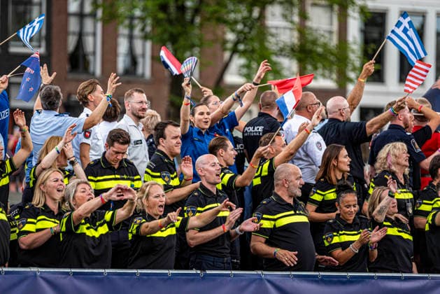 August 1, 2026, Amsterdam, North Holland, Netherlands: Dutch police officers joined Amsterdam Pride s Canal Parade on August 1, 2026, in Amsterdam, the Netherlands. Hundreds of thousands of spectators joined the 30th edition of the Pride Canal Parade, the highlight of WorldPride Amsterdam 2026. This yearÃ¢â‚¬â ¢s parade also included the WorldPride Stadium grandstand, with seating for approximately 10,000 people to watch as floats pass. Amsterdam Netherlands - ZUMAp202 20260801_zip_p202_102 Copyright: xJamesxPetermeierx