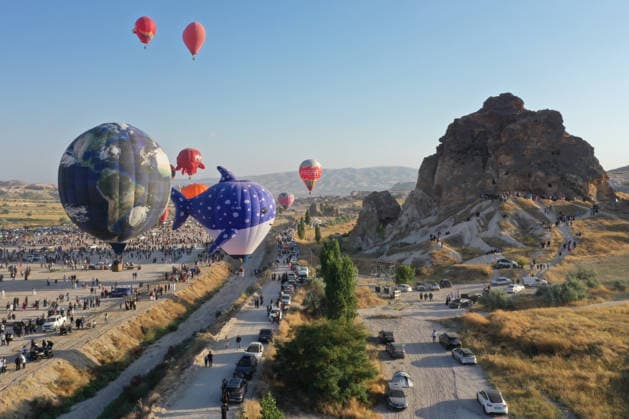 Cappadocia Balloon Festival concludes with colorful scenes NEVSEHIR, TURKIYE - AUGUST 2: A view of balloons during the 7th Cappadocia Balloon Festival concluded with the participation of 30 special-shaped hot air balloons brought from Turkiye and abroad in Nevsehir, Turkiye, on August 2, 2026. As part of the festival, sunrise demonstration flights over Goreme featured heart, owl, parrot, rocket, and globe-shaped balloons, creating colorful scenes above the region s iconic fairy chimneys and attracting the attention of both local and international visitors. Behcet Alkan Anadolu Nevsehir Turkey. Editorial use only. Please get in touch for any other usage.  Copyright: x2026xAnadoluxBehcetxAlkanx