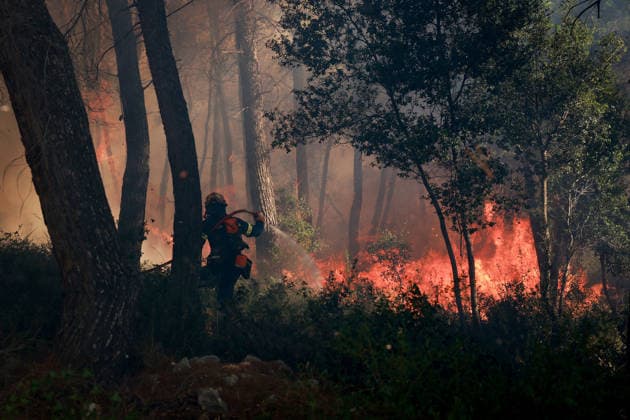 Firefighters battle wildfire in Viotia with air and ground operations VIOTIA, GREECE - AUGUST 2: Firefighters battle a wildfire burning near Porto Germeno, 70 kilometres northwest of Athens in the region of Viotia, Greece, on August 2, 2026 Costas Baltas Anadolu Viotia Greece. Editorial use only. Please get in touch for any other usage.  Copyright: x2026xAnadoluxCostasxBaltasx