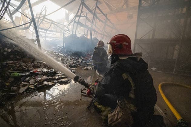 Russian drone strike hits book warehouse in Kharkiv KHARKIV, UKRAINE - AUGUST 1: Firefighters respond to area after two Russian attack drones struck a book warehouse destroying part of the building and sparking a fire that spread across 8,900 square meters in Kharkiv, Ukraine, on August 1, 2026. No casualties were reported, though one firefighter suffered heatstroke while battling the blaze. The warehouse belongs to Ukrainian publisher Ranok and also serves as the distribution center for the KnygoLand bookstore chain. Serhii Masin Anadolu Kharkiv Ukraine. Editorial use only. Please get in touch for any other usage.  Copyright: x2026xAnadoluxSerhiixMasinx