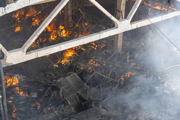 Russian drone strike hits book warehouse in Kharkiv KHARKIV, UKRAINE - AUGUST 1: A view of the fire as firefighters respond to area after two Russian attack drones struck a book warehouse destroying part of the building and sparking a fire that spread across 8,900 square meters in Kharkiv, Ukraine, on August 1, 2026. No casualties were reported, though one firefighter suffered heatstroke while battling the blaze. The warehouse belongs to Ukrainian publisher Ranok and also serves as the distribution center for the KnygoLand bookstore chain. Serhii Masin Anadolu Kharkiv Ukraine. Editorial use only. Please get in touch for any other usage.  Copyright: x2026xAnadoluxSerhiixMasinx