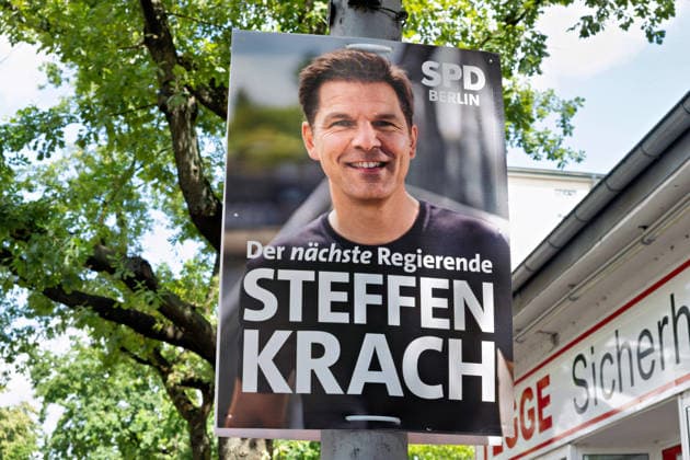 Berlin,02.08.2026,Wahlplakat der Partei SPD Steffen Krach zur Wahl zum 20.Abgeordnetenhaus von Berlin am 20.09.2026. *** Berlin, August 2, 2026; SPD election poster featuring Steffen Krach for the election to the 20th Berlin House of Representatives on September 20, 2026