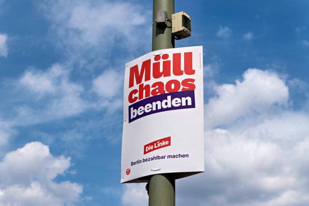 Berlin,02.08.2026,Wahlplakat der Partei die Linke zur Wahl zum 20.Abgeordnetenhaus von Berlin am 20.09.2026. *** Berlin, August 2, 2026; Election poster for the Left Party for the election to the 20th Berlin House of Representatives on September 20, 2026