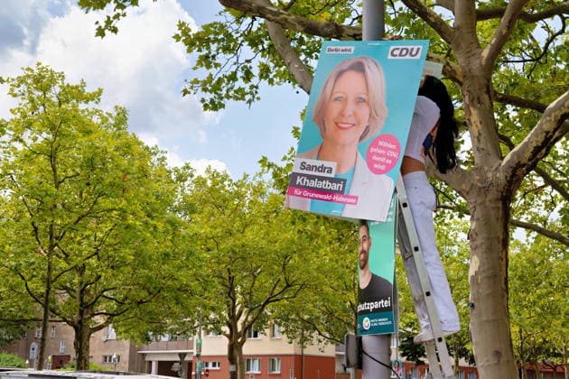 Berlin,02.08.2026,Wahlplakat der Partei CDU Sandra Khalatbari zur Wahl zum 20.Abgeordnetenhaus von Berlin am 20.09.2026.Frau Khalatbari ist vor Ort! *** Berlin, August 2, 2026—Election poster for CDU candidate Sandra Khalatbari in the election for the 20th Berlin House of Representatives on September 20, 2026. Ms. Khalatbari is on the ground.