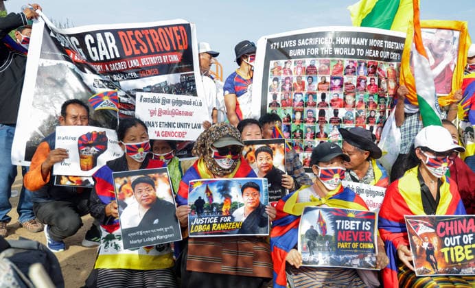 Tibetan people stage a protest march against China s Ethnic Unity and Progress Law Chennai, Aug 02 (ANI): Tibetan community people stage a protest march against China s Ethnic Unity and Progress Law , in Chennai on Sunday. Chennai Tamil Nadu India Copyright: xANIx ANI_20260802312