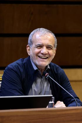 President Masoud Pezeshkian speaks during a meeting with Iranian party officials in Tehran, Iran, on August 2, 2026. The Iranian president stressed the need to compel Donald Trump to honor signed commitments. At the same time, Foreign Minister Seyed Abbas Araghchi announced that negotiations with the Omani government have made significant progress and are nearing completion.  IRN2026080205 IranianxPresidency