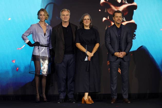 Nolan, Damon, Theron, Thomas attend press conference for The Odyssey in Seoul (L-R) Actress Charlize Theron, director Christopher Nolan, producer Emma Thomas, and actor Matt Damon pose for photos during a press conference for the film The Odyssey in Seoul, South Korea, on August 03, 2026. The epic fantasy, based on Homer s ancient Greek poem, follows the hero Odysseus on his perilous journey home after the Trojan War. Seoul South Korea  Copyright: xMatrixxImages JungxUi-Chelx