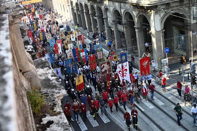 Bologna Massacre Remembrance Day Ceremony - Bologna Survivors and relatives gather in Bologna, Italy on August 2, 2022, for the 46th anniversary commemoration of the Bologna Massacre, a terrorist attack at Bologna Centrale railway station on August 2, 1980, that killed 85 people and injured more than 200. Photo by Gianni Schicchi IPA ABACAPRESS.COM ABACAPRESS.COM Bologna  Copyright: xSchicchixGianni IPA ABACAx