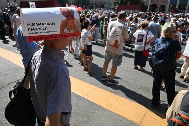 August 2, 2026, Bologna, Italia, Italy: Some participants in the demonstration for the 46th anniversary of the Bologna massacre, Bologna, 02 08 2026 Bologna Italy  - ZUMAa289 20260802_zia_a289_020 Copyright: xAleandroxBiagiantix xAgfx