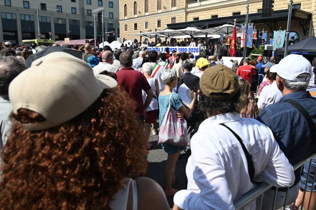 August 2, 2026, Bologna, Italia, Italy: Some participants in the demonstration for the 46th anniversary of the Bologna massacre, Bologna, 02 08 2026 Bologna Italy  - ZUMAa289 20260802_zia_a289_021 Copyright: xAleandroxBiagiantix xAgfx