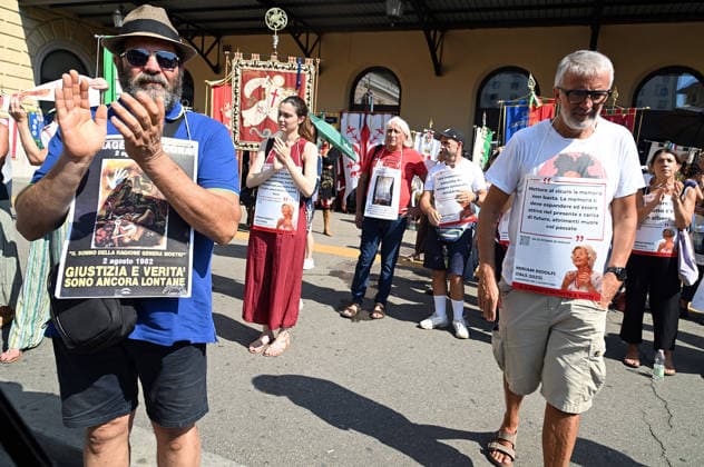 August 2, 2026, Bologna, Italia, Italy: Some participants in the demonstration for the 46th anniversary of the Bologna massacre, Bologna, 02 08 2026 Bologna Italy  - ZUMAa289 20260802_zia_a289_026 Copyright: xAleandroxBiagiantix xAgfx