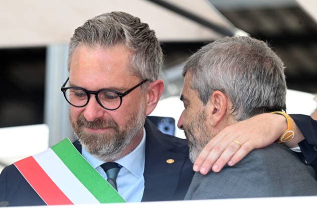 August 2, 2026, Bologna, Italia, Italy: The Mayor of Bologna, Matteo Lepore, with the President of the Association of the Victims of August 2, Paolo Lambertini, during the demonstration for the 46th anniversary of the Bologna massacre, Bologna, 02 08 2026 Bologna Italy  - ZUMAa289 20260802_zia_a289_031 Copyright: xAleandroxBiagiantix xAgfx