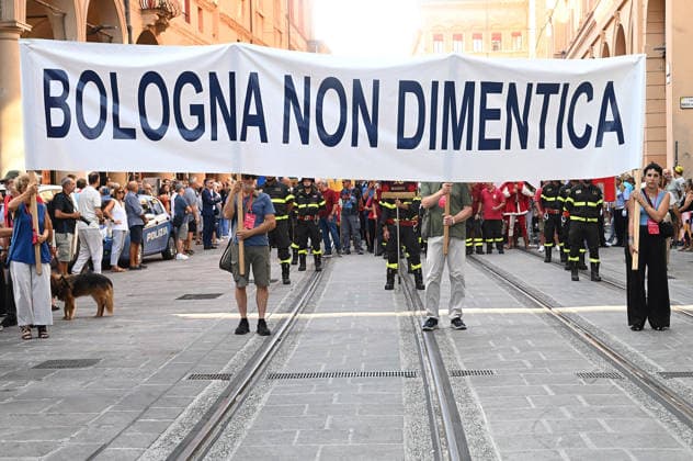 August 2, 2026, Bologna, Italia, Italy: Some participants in the demonstration for the 46th anniversary of the Bologna massacre, Bologna, 02 08 2026 Bologna Italy  - ZUMAa289 20260802_zia_a289_039 Copyright: xAleandroxBiagiantix xAgfx