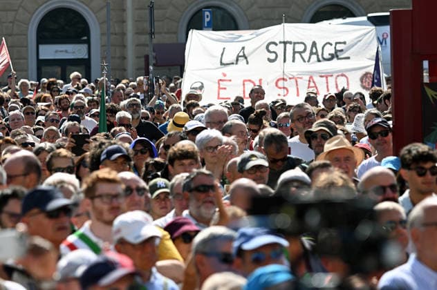 August 2, 2026, Bologna, Italia, Italy: Some participants in the demonstration for the 46th anniversary of the Bologna massacre, Bologna, 02 08 2026 Bologna Italy  - ZUMAa289 20260802_zia_a289_044 Copyright: xAleandroxBiagiantix xAgfx