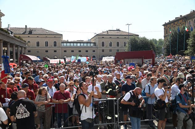 August 2, 2026, Bologna, Italia, Italy: Some participants in the demonstration for the 46th anniversary of the Bologna massacre, Bologna, 02 08 2026 Bologna Italy  - ZUMAa289 20260802_zia_a289_046 Copyright: xAleandroxBiagiantix xAgfx