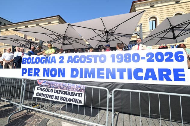 August 2, 2026, Bologna, Italia, Italy: Some participants in the demonstration for the 46th anniversary of the Bologna massacre, Bologna, 02 08 2026 Bologna Italy  - ZUMAa289 20260802_zia_a289_050 Copyright: xAleandroxBiagiantix xAgfx