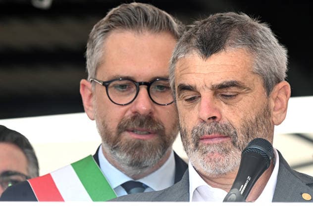 August 2, 2026, Bologna, Italia, Italy: The Mayor of Bologna, Matteo Lepore, with the President of the Association of the Victims of August 2, Paolo Lambertini, during the demonstration for the 46th anniversary of the Bologna massacre, Bologna, 02 08 2026 Bologna Italy  - ZUMAa289 20260802_zia_a289_059 Copyright: xAleandroxBiagiantix xAgfx