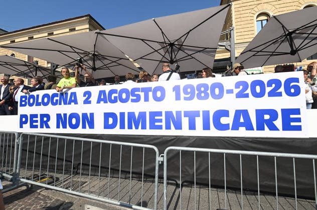 August 2, 2026, Bologna, Italia, Italy: Some participants in the demonstration for the 46th anniversary of the Bologna massacre, Bologna, 02 08 2026 Bologna Italy  - ZUMAa289 20260802_zia_a289_064 Copyright: xAleandroxBiagiantix xAgfx