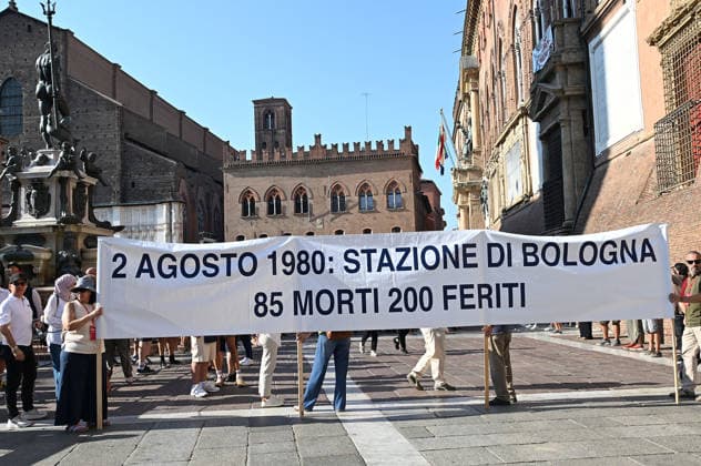 August 2, 2026, Bologna, Italia, Italy: Some participants in the demonstration for the 46th anniversary of the Bologna massacre, Bologna, 02 08 2026 Bologna Italy  - ZUMAa289 20260802_zia_a289_065 Copyright: xAleandroxBiagiantix xAgfx