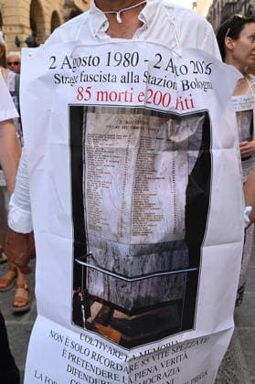 August 2, 2026, Bologna, Italia, Italy: Some participants in the demonstration for the 46th anniversary of the Bologna massacre, Bologna, 02 08 2026 Bologna Italy  - ZUMAa289 20260802_zia_a289_066 Copyright: xAleandroxBiagiantix xAgfx