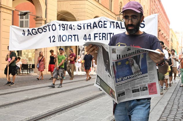 August 2, 2026, Bologna, Italia, Italy: Some participants in the demonstration for the 46th anniversary of the Bologna massacre, Bologna, 02 08 2026 Bologna Italy  - ZUMAa289 20260802_zia_a289_067 Copyright: xAleandroxBiagiantix xAgfx