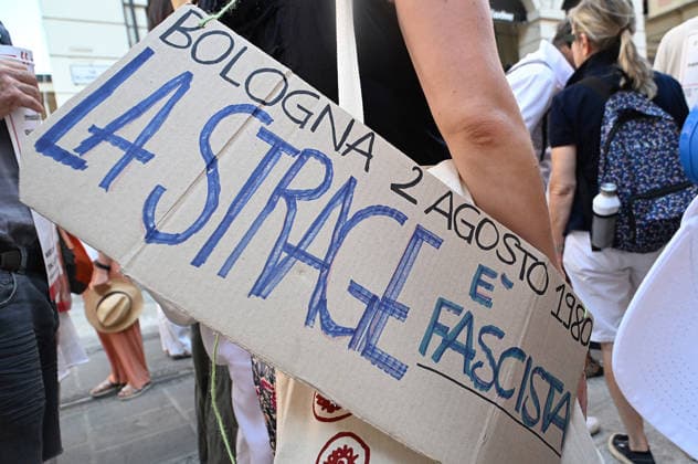 August 2, 2026, Bologna, Italia, Italy: Some participants in the demonstration for the 46th anniversary of the Bologna massacre, Bologna, 02 08 2026 Bologna Italy  - ZUMAa289 20260802_zia_a289_075 Copyright: xAleandroxBiagiantix xAgfx